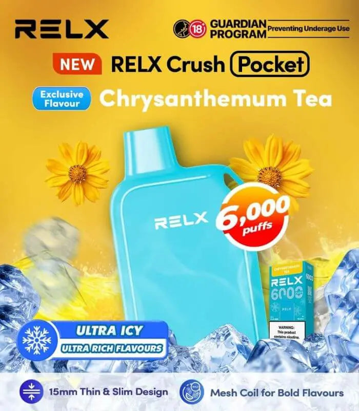 Analyzing image RELX-CRUSH-POCKET-6000-CHRYSANTHEMUM-TEA-SG-Vape-Hub